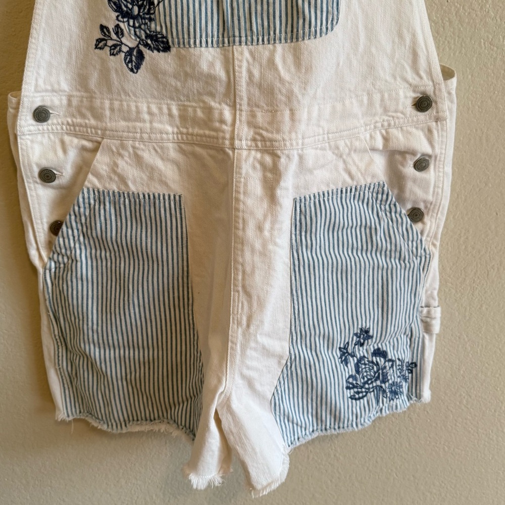 Lucky Brand White and Blue Striped Embroidered Jumpsuit Size L - Picture 5 of 8